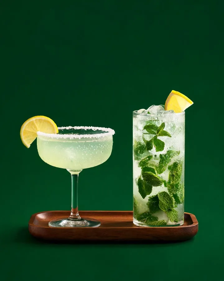 Margarita with a salt rim and mojito with mint at the Parejas bar
