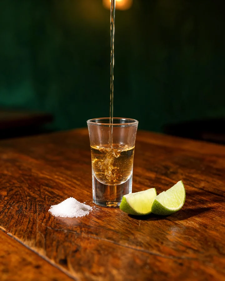 Tequila being poured with limes at the Parejas bar